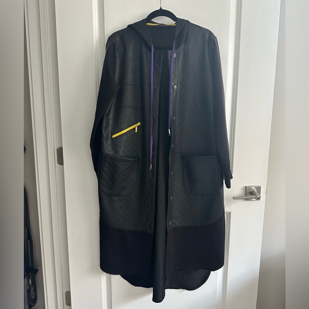 Mascara Black Quilted Hoodie with Purple Drawstrings and Yellow Trim
